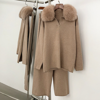 OFTBUY décontracté élégant femmes tricots costume tricoté doux hiver réel renard col en fourrure de raton laveur automne chaud pull pull décontracté