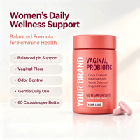 Vente en gros de 60 capsules végétales de probiotiques vaginaux, marque privée, stockables, booster de santé féminine