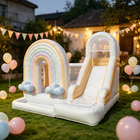 Château gonflable arc-en-ciel couleur macaron avec toboggan et piscine à balles, château gonflable avec fonctions interactives, vente en gros
