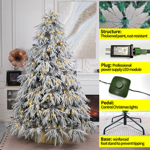 Sapin de Noël artificiel en PE et PVC, floqué effet saule, avec lumières, nœuds, boules et décorations de pin pour hôtel (clôture non incluse) - Product Image 4