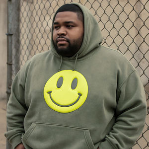 Sweat à capuche personnalisé néon surdimensionné pour hommes pour Smiley pour impression bouffante lavé en détresse Look grande taille grande taille Streetwear - Product Image 1