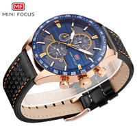 Jam Tangan Kronograf Balap Quartz dengan Tachymeter, Bezel Berlubang, Tali Kulit, dan Multi-Sub Dial