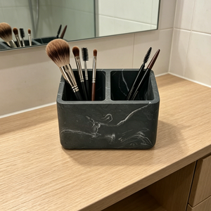 Porte-pinceaux de maquillage en polyrésine imitation marbre noir à <span class=keywords><strong>2</strong></span> compartiments, organisateur de pinceaux cosmétiques pour comptoir, rangement pour pinceaux de maquillage, organiseur de salle de bain - Product Image 4