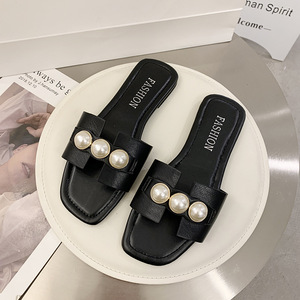 Nuevas Sandalias Planas de Verano para Mujer con Cuentas y Perlas, Punta Abierta, Estilo Casual, Tallas Grandes, Suaves, con Banda en H, para Playa - Product Image 4