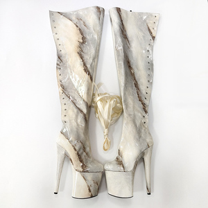 Tamaño grande 20cm tira de baile en barra gladiador plataforma Sexy fetiche 8 pulgadas con cordones sobre <span class=keywords><strong>la</strong></span> rodilla botas tacones finos Retro punta redonda fiesta - Product Image 5