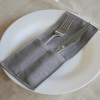 Porte-couverts en lin brun chocolat, écologique, pochette pour vaisselle, décoration de table rétro naturelle