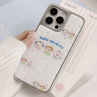 Coque de téléphone en résine époxy motif dessin animé pour iPhone 16, 16 Pro/PM, 15, 15 Pro Max, 14 Pro Max, 14 Pro, 14, 13, 13 Pro, 12, 11 avec bords argentés galvanisés