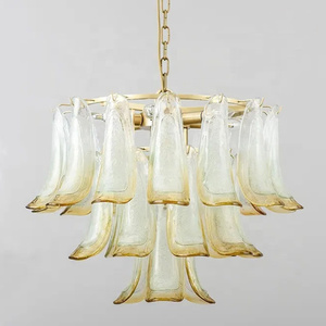 Candelabros para el hogar Italia diseño lámpara de techo de cristal de Murano gradas lámpara de araña de hoja verde redonda accesorio de iluminación para dormitorio - Product Image 3