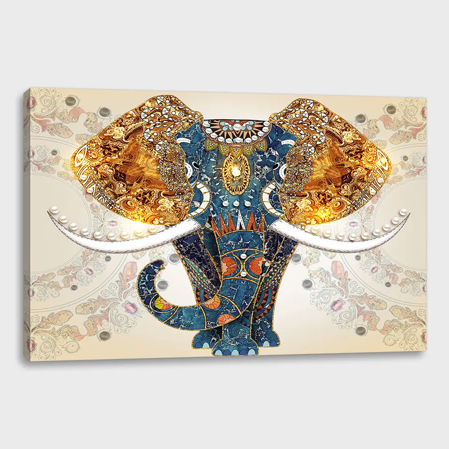 2022 Canvas Wall Painting Art African Painting Elephant HD Printed LED illuminated Canvas Wall Art With LED lights