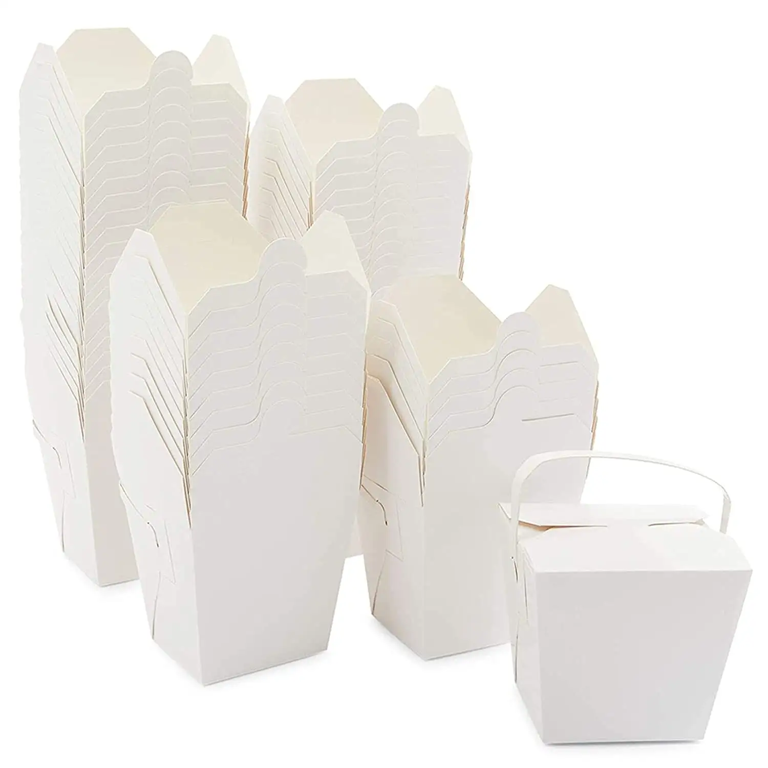 32oz Take Out Boxes, White Paper to Go Food Containers with handle