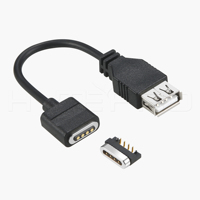 Cable Magnético HYTEPRO M590 Negro de 4 Pines Pogo a USB A Hembra, TPE 0.15M, Carga y Sincronización de Datos, RoHS para Dispositivos IoT Industriales