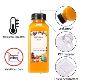 Chai nhựa vuông 350ml (<span class=keywords><strong>12</strong></span> <span class=keywords><strong>oz</strong></span>) mới, có nắp, trống, chất liệu PET, dùng để đựng nước ép, cà phê lạnh tự pha, sinh tố, sữa. - Product Image 6