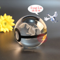Boule de cristal K9 de 50 mm en gros, gravure laser 3D personnalisée, boule Pokémon en cristal avec base lumineuse LED nocturne
