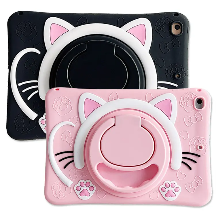 360 Cartoon Silicon Case Tablet Case Kids For Ipad 10 9 8 9.7 Pro 11 10.5 10.9 2022 Air Mini 1 2 3 4 5 6 Flat Cover Cute Cat Paw