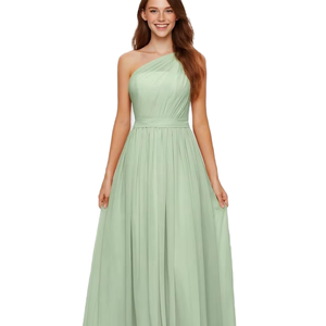 ชุดเพื่อนเจ้าสาวสีฟ้าอมเทา ผ้าชีฟอง ไร้สายรัดไหล่ ยาวกรอมพื้น แต่งระบายและจับจีบ เป็นมิตรกับสิ่งแวดล้อม แรงบันดาลใจจากมหาสมุทร ดีไซน์ทันสมัย มีบราในตัว เหมาะสำหรับงานชายหาด - Product Image 4