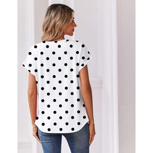 Women Polka Dot Short Sleeve Blouse V Neck Button Down Casual Work <b>Top</b> S-3XL - Product Image 5