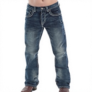Jean en denim stretch fuselé pour homme, coupe classique, noir délavé, respirant, écologique, pour l'été, l'automne et le printemps, faible MOQ - Product Image 3