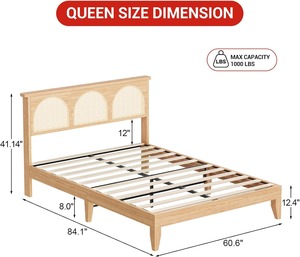 Boho mây kích thước đầy đủ gỗ nền tảng khung giường với lưu trữ RGB LED Kệ đầu giường <span class=keywords><strong>d</strong></span>ưới giường lưu trữ - Product Image 3