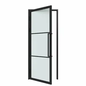 High Quality 3 Lites Custom Steel Look Glass Swing Door Slide For Bedroom