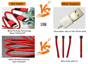 Custom3 in 1充電器ケーブルナイロン編組複数USBケーブルユニバーサル充電コードタイプCマイクロUSB 8ピン付き携帯電話 - Product Image 5