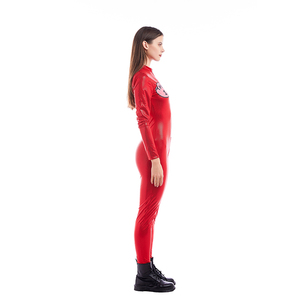 Costumes Onesie pour dames sexy combinaisons combinaison rouge à manches longues salopette à fermeture éclair avant barboteuses combinaison moulante une pièce - Product Image 2