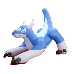 Hongyi mainan indah tiup biru naga naik mainan raksasa kustom inflasi biru serigala kartun kolam mainan