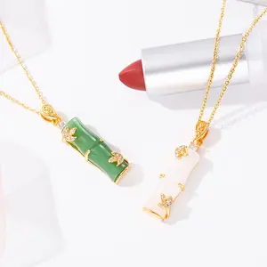 High Quality 18K Gold Plated Gold Necklace Chrysoprase Pendant Necklace Bamboo Jade Necklaces For Woman