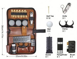 Sac d'accessoires de golf en cuir marron de haute qualité, grande capacité, ensemble de rangement multifonctionnel pour un transport pratique, polyvalent - Product Image 3