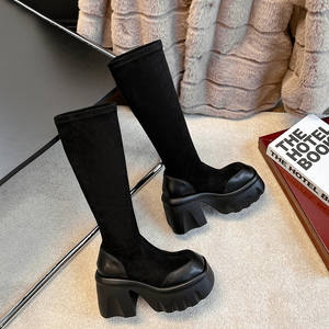 Botines de Tacón Medio con Plataforma, de Piel de Oveja Genuina de Alta Calidad, Antideslizantes, Impermeables, Modernos, Versátiles, de Color Sólido - Product Image 1