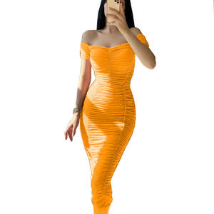 S-3XL Europese En Amerikaanse Stijl Effen Kleur Lange Jurk Elegant En Elegant Zomer Damesjurk Een Schouder Ruche Jurk - Product Image 6