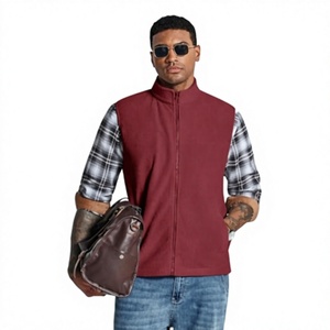 High Quality <b>Men's</b> <b>Burgundy</b> Sleeveless Full Zip Vest Stand Collar Lightweight Casual Outdoor Layering <b>Waistcoat</b> - Product Image 3