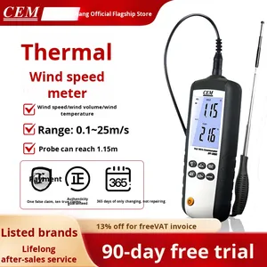 เครื่องวัดความเร็วลมแบบมือถือสำหรับอุตสาหกรรม Cem DT-3880 วัดปริมาณอากาศและความเร็วลม เครื่องตรวจจับลมร้อน - Product Image 5