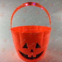Seau citrouille LED d'Halloween en gros – Vert, violet, orange – Seau à bonbons Jack O'Lantern lumineux – Panier cadeau sécurisé – Décoration de fête