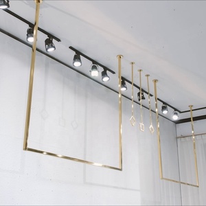 Hot <strong>Sales</strong> Stainless Steel Gold Wedding Dress Display <strong>Rail</strong> Square Pipe Clothes Rack Display <strong>Clothing</strong> Racks Ceiling Wall Hanging - Product Image 5