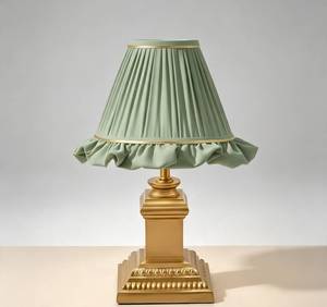 Fransız Vintage Yeşil Pileli Fırfırlı Kumaş Masa Lambası Pirinç Kare Tabanlı Yatak Odası Dekor Masa Lambası Yatak Odası Oturma Odası Başucu İçin - Product Image 4