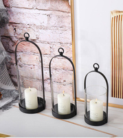 LANJO Chandelier en fer noir fait main avec dôme en verre pour bougies pilier, durable, centre de table et décoration d'étagère
