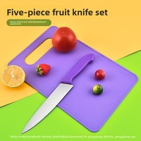 Ensemble d'ustensiles de cuisine ambidextres 5 pièces, lames en acier inoxydable durables et aiguisées (6-7,9 pouces), manches en plastique, planche à découper, couteaux