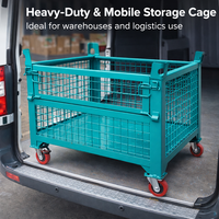 Cages de stockage mobiles robustes en acier au carbone, pliables et empilables, bacs en treillis métallique pour entrepôt, logistique et stockage industriel