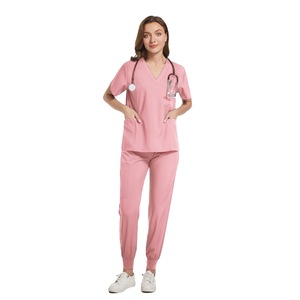 Unisex Quick Dry Scrub Set Blue V Neck Short Sleeve Hospital Uniforms For Medical Dental Veterinary Use - Product Image 4
