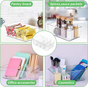 Boîtes de rangement alimentaire en plastique PET empilables transparentes avec poignées, séparateurs amovibles, design moderne moulé par injection, durable pour garde-manger - Product Image 5