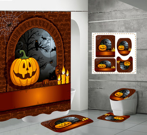 Set di tende da doccia in poliestere di Halloween personalizzato con cabina Horror zucca fantasma notte foresta <span class=keywords><strong>bagno</strong></span> decorazione antiscivolo tappeto <span class=keywords><strong>bagno</strong></span> - Product Image 4
