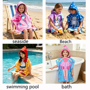 Serviette <span class=keywords><strong>de</strong></span> <span class=keywords><strong>plage</strong></span> poncho pour enfants avec impression par transfert thermique personnalisée, tissu éponge doux et respirant, très absorbant, serviette <span class=keywords><strong>de</strong></span> bain à capuche pour enfants - Product Image 5