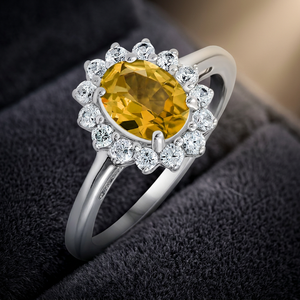 Anillo de Compromiso Gourik de Plata de Ley 925 con Citrino, Chapado en Rodio, Gema Amarilla Ovalada de Lujo, Corte Princesa, para Mujer - Product Image 4