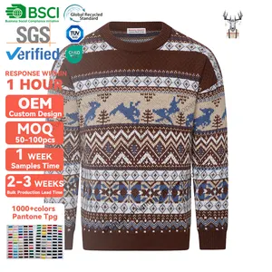 Nanteng Custom Logo Factory Round Neck Long Sleeve Vintage Jacquard Knit Anti-Shrink For Mens Cashmere Pullover Sweater