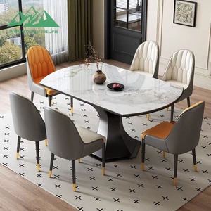 Table à manger ronde Wayon de style français vintage moderne, table en bois massif minimaliste italienne de luxe avec plateau en pierre frittée blanc pur - Product Image 6