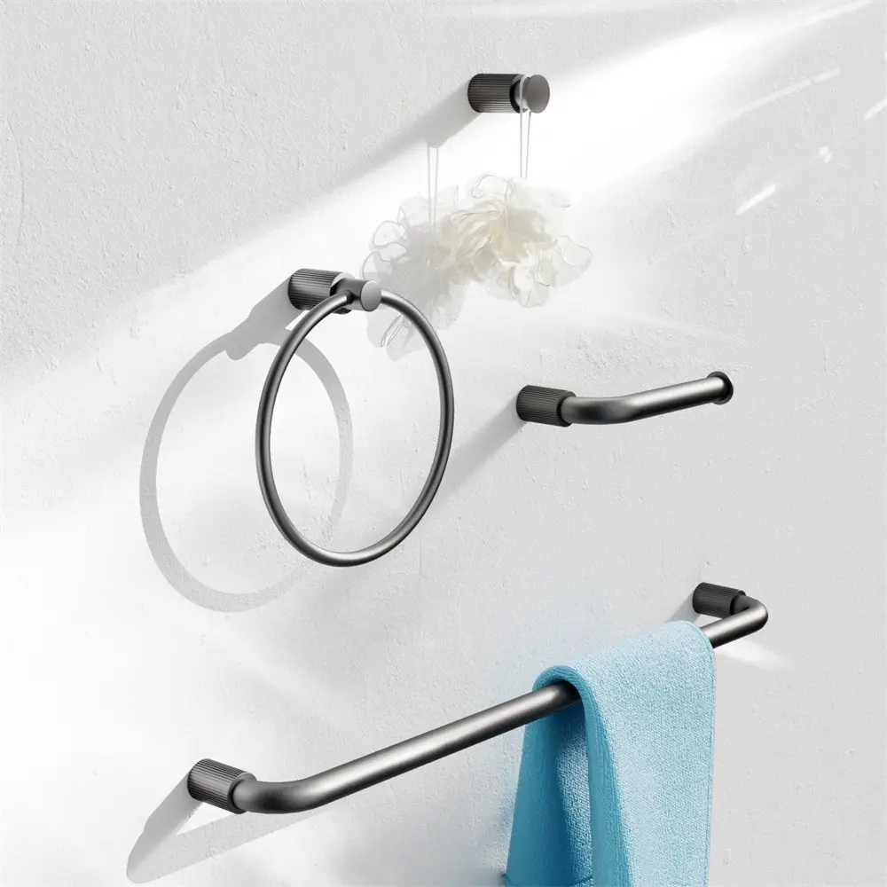 Maxery Juego de accesorios de baño de acero inoxidable de lujo dorado, 4 piezas, gris mate