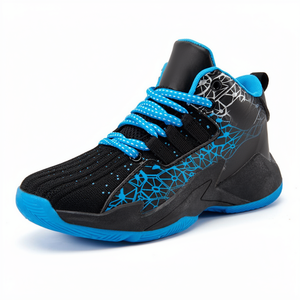 Zapatillas de Baloncesto para Hombre, Diseño de Caña Alta, Parte Superior de Malla Negra y Azul, Suela de Goma, Entresuela de EVA - Product Image 1