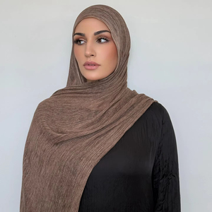 وصل حديثًا شال نسائي من مزيج القطن سادة ناعم جيد التهوية وشاح عتيق نسيج إسلامي فاخر حجاب رايون مجعد - Product Image 1