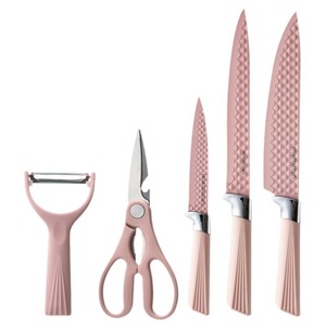 Vente chaude 6 pièces en acier inoxydable ensemble de <span class=keywords><strong>couteaux</strong></span> de cuisine couteau de Chef antiadhésif rose maison cadeau caractéristique jetable - Product Image 3