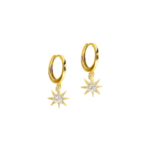 Boucles d'oreilles créoles en or E3650 avec pendentif étoile en cristal pour femme, luxe pour un usage quotidien - Product Image 1